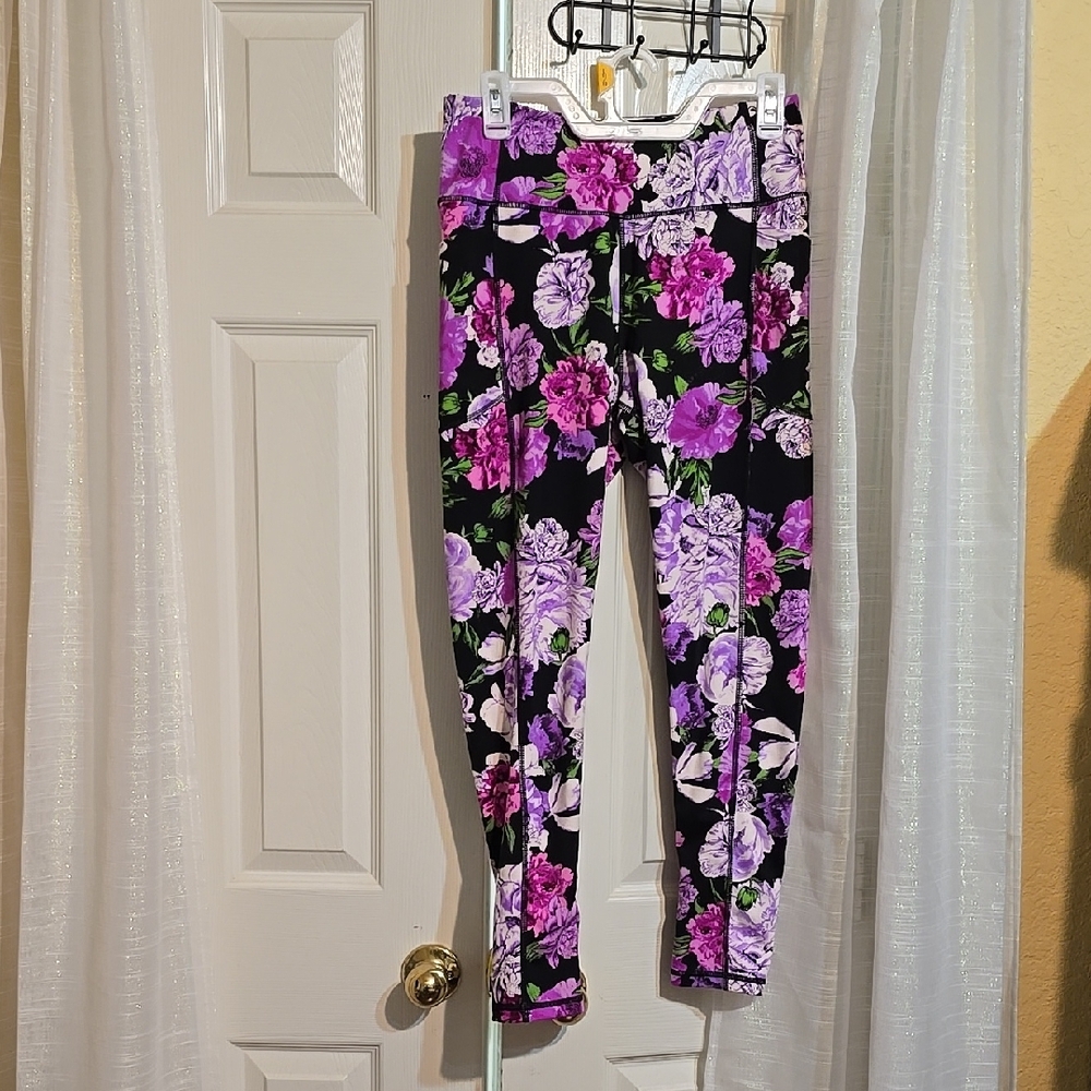 Victoria's Secret Purple and Black Floral Leggings